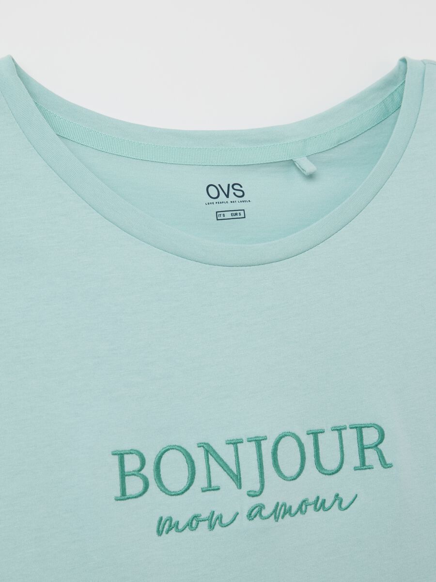 Light blue cotton pyjama top with lettering embroidery_1