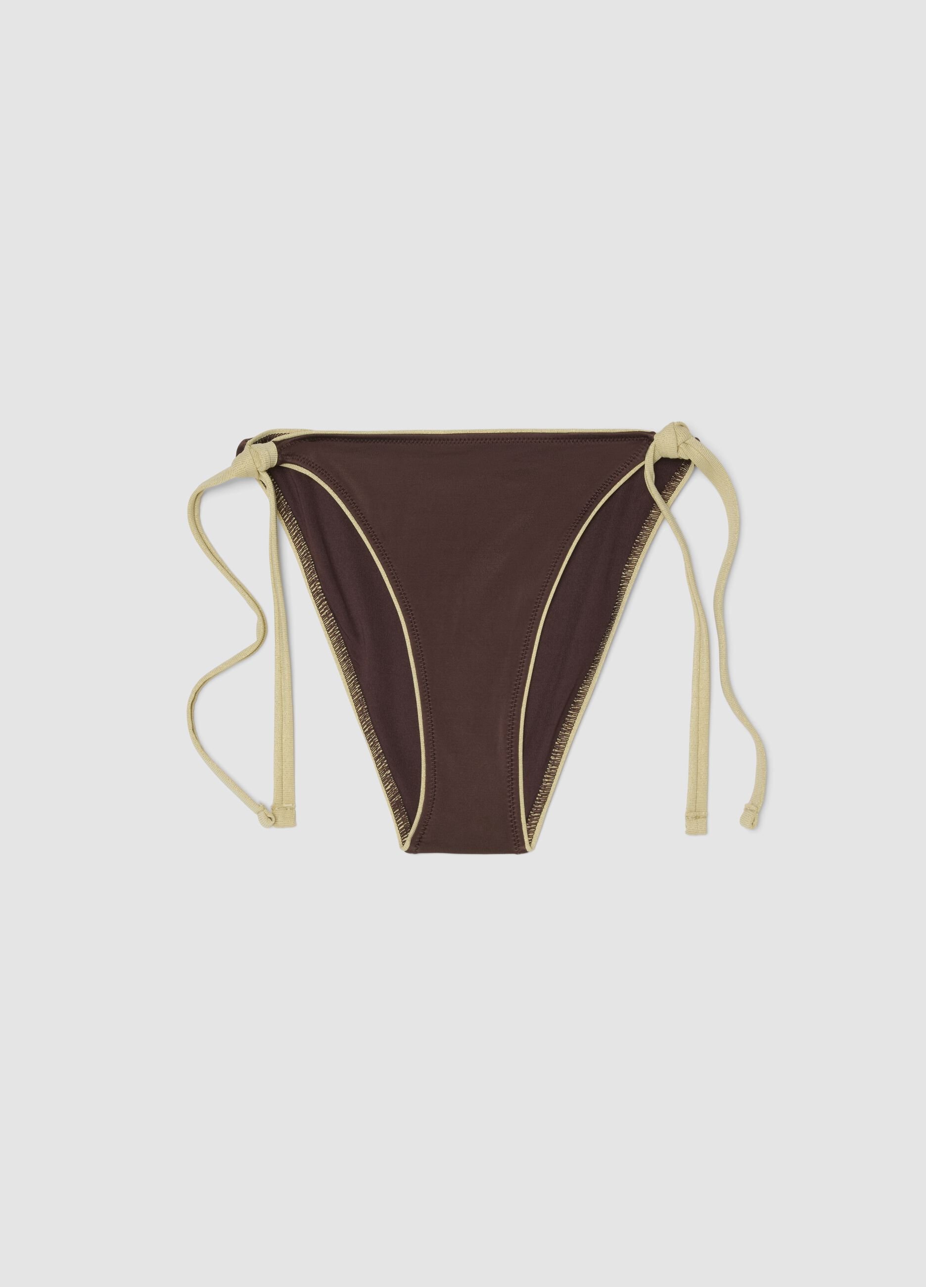 Brown stretch bikini bottoms with contrast tie sides