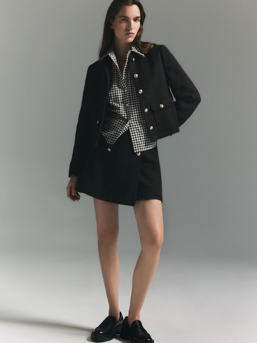 Blazer in misto lana marrone con bottoni dorati_1