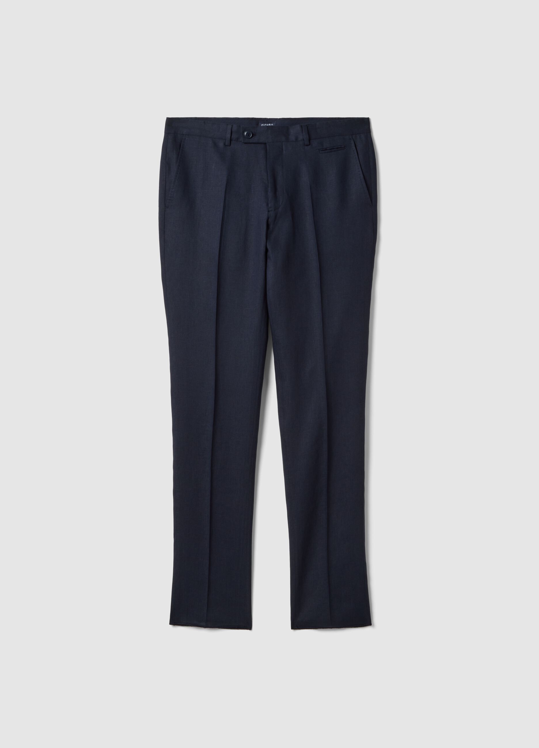 Regular fit pure blue linen trousers