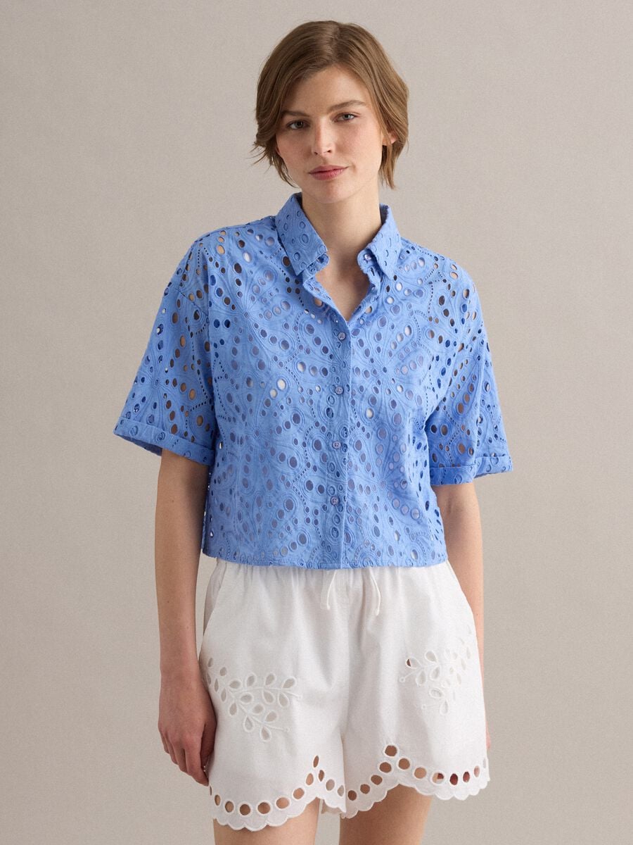 Camicia azzurra in puro cotone sangallo_1