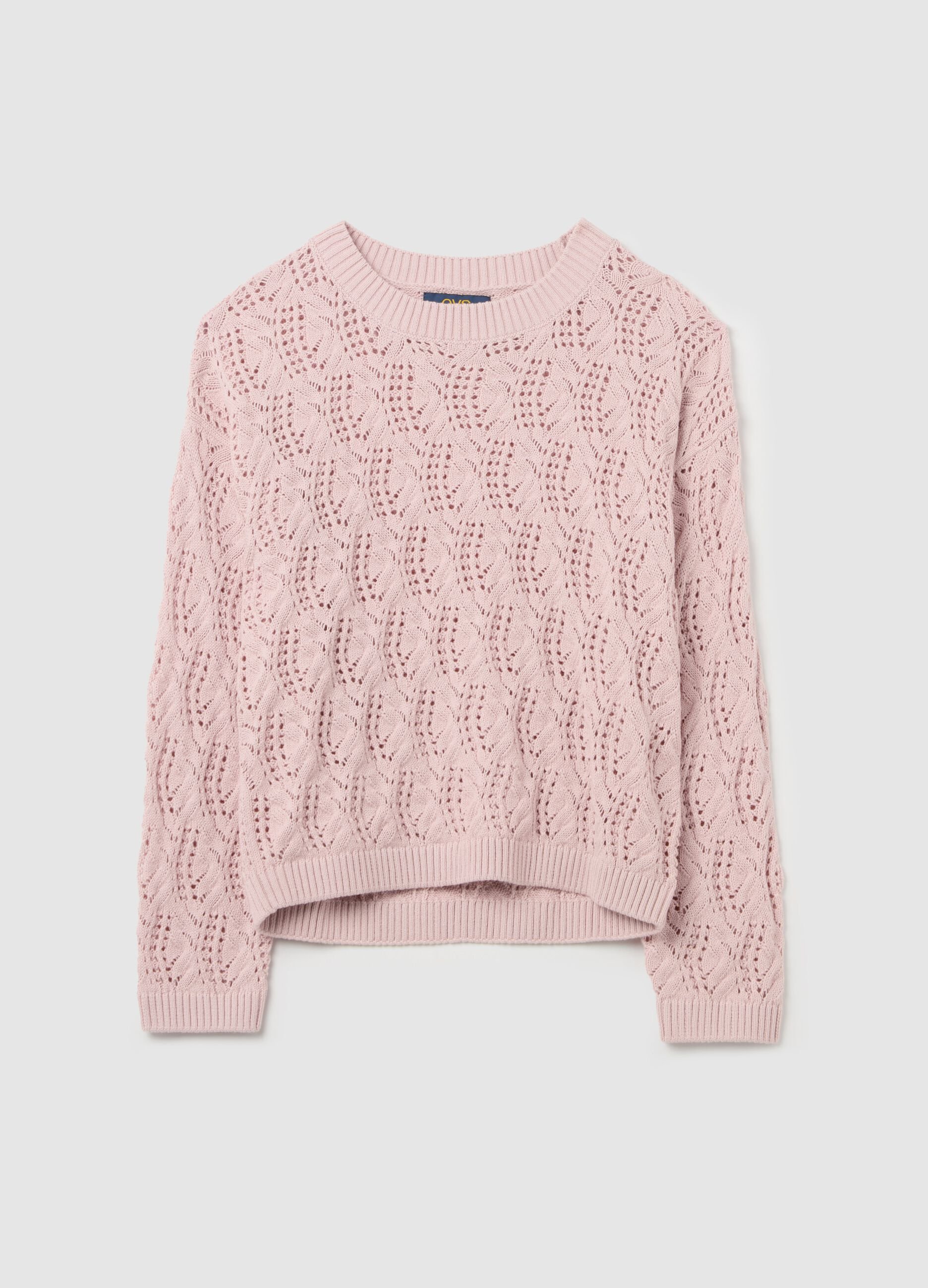 Crochet pullover with round neck