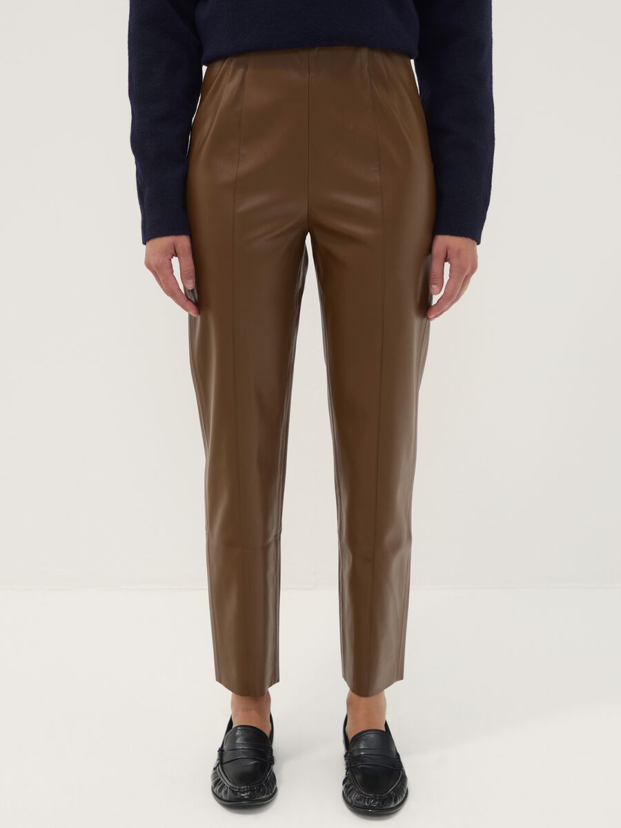 Leggings marroni slim fit con vita regular ed elastico_1