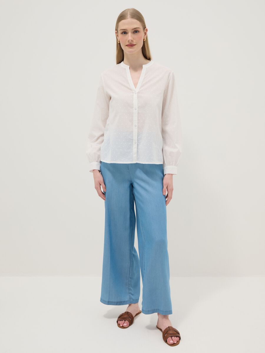 Light blue pure lyocell palazzo trousers with elasticated waist, wide-leg_0
