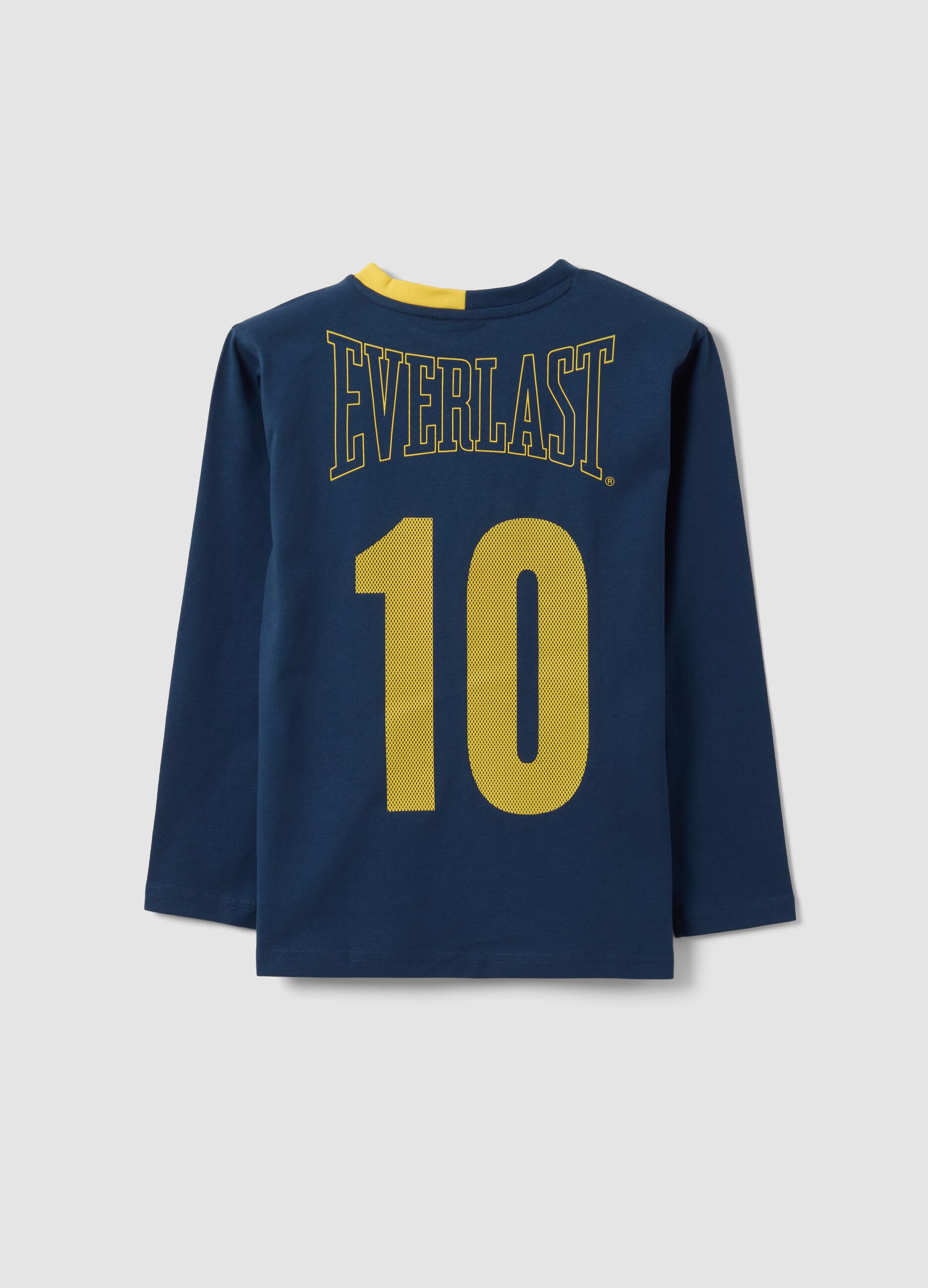 Blue pure cotton long-sleeve T-shirt with chest print for boys