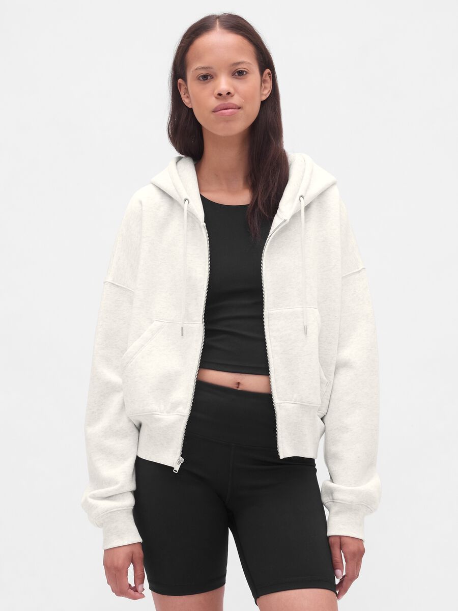 Felpa bianco con cappuccio e zip completa_0