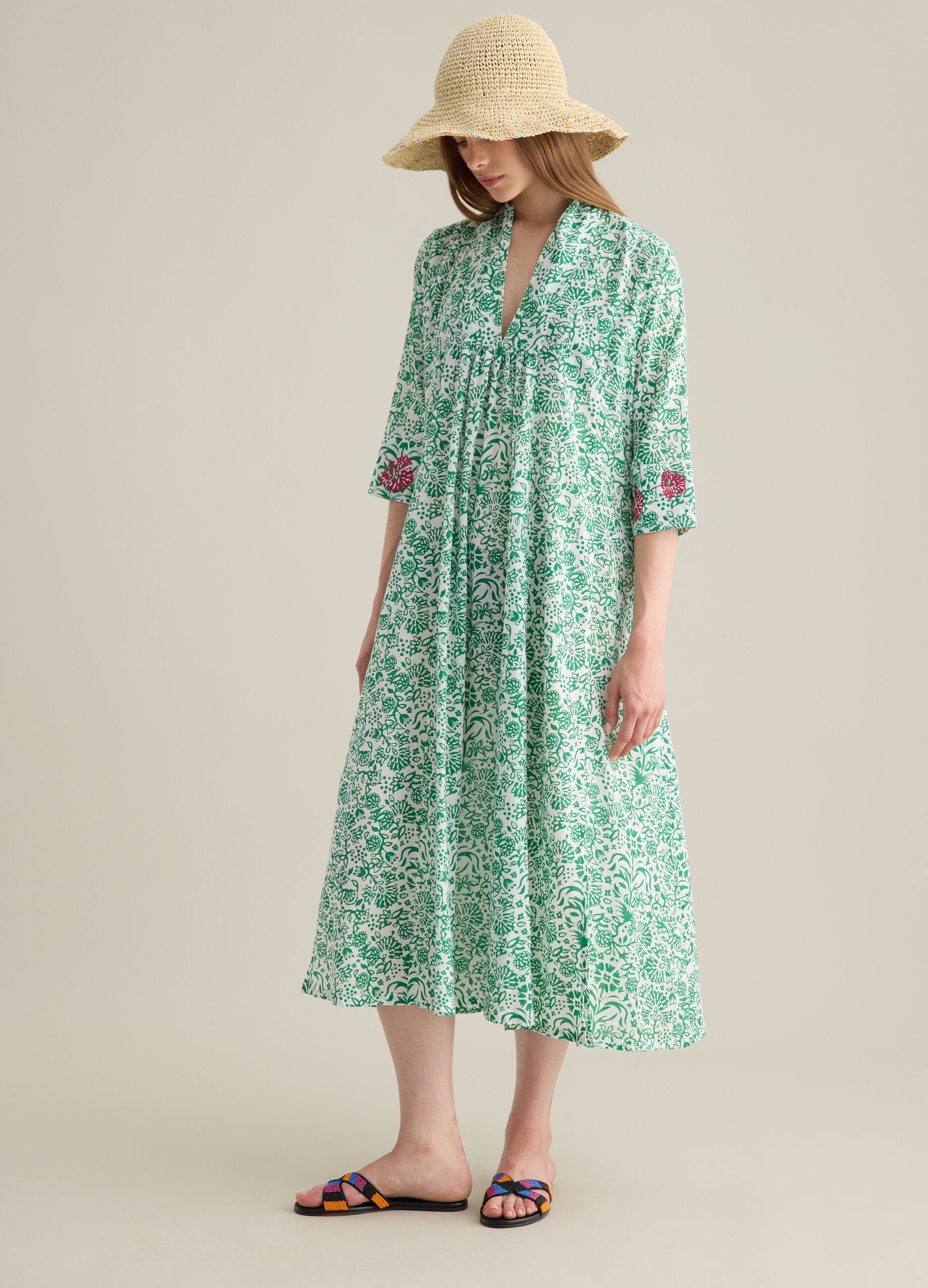 Abito lungo da donna in puro cotone multicolor