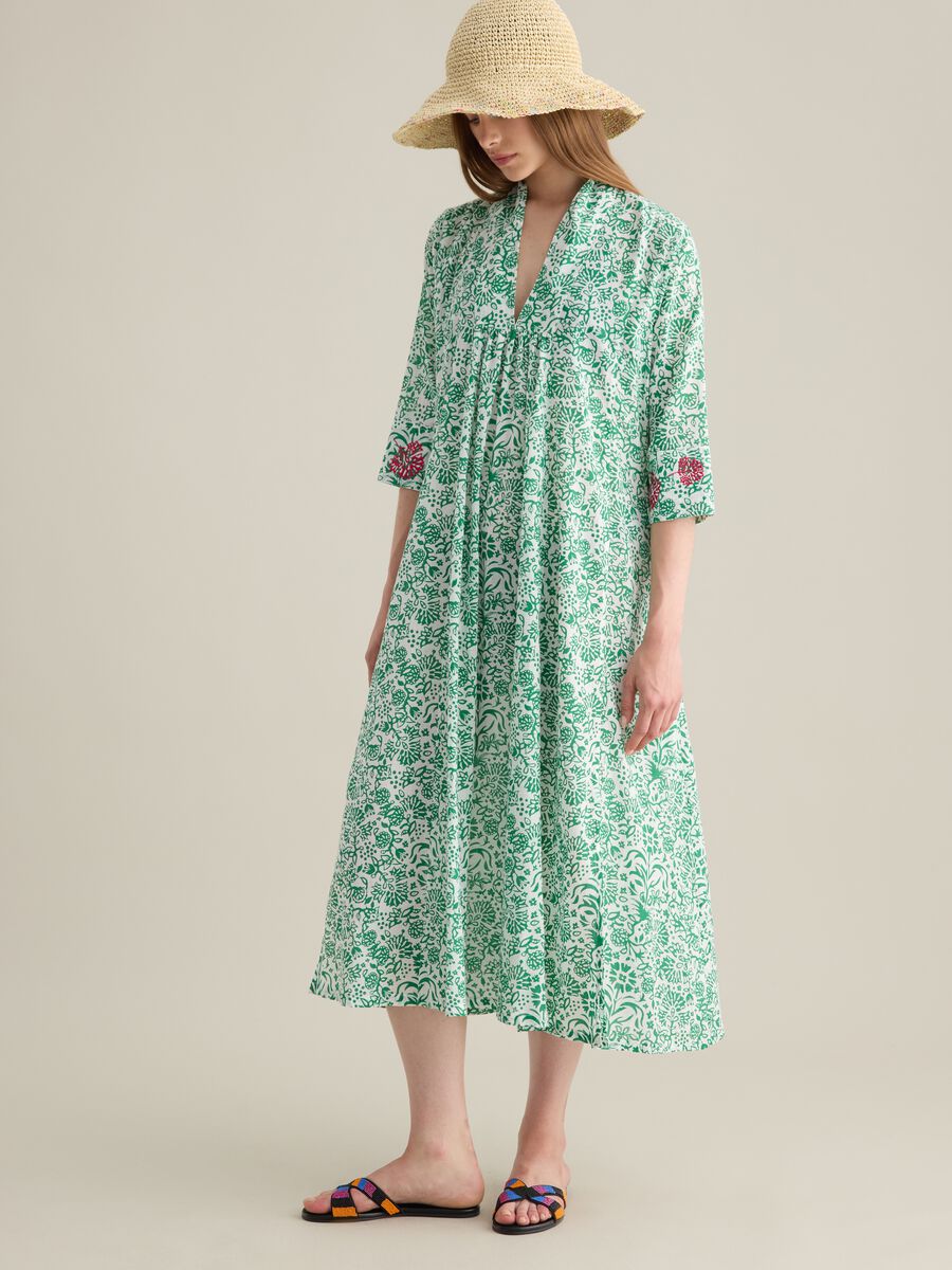 Abito lungo da donna in puro cotone multicolor_0