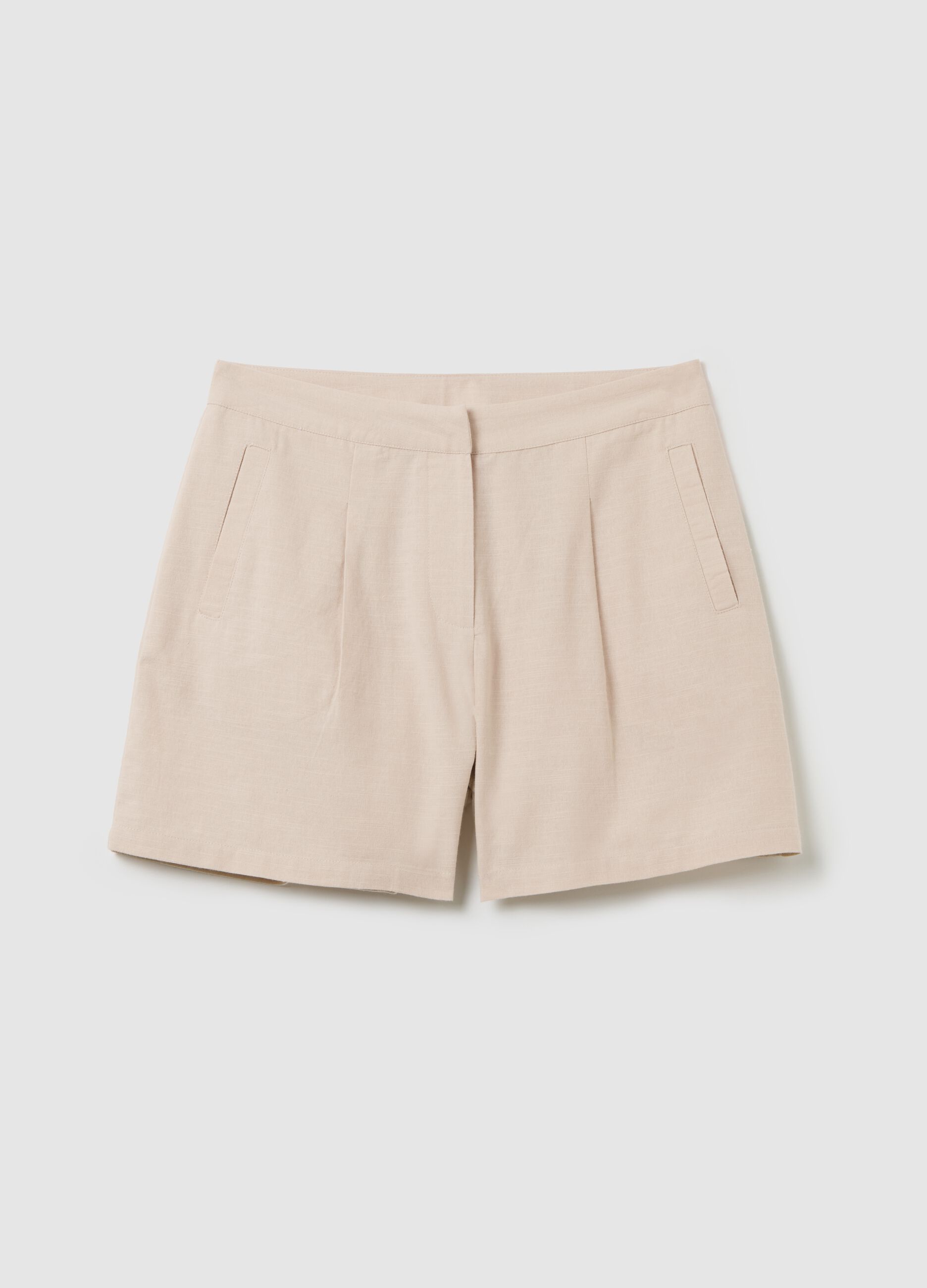Women's beige pure cotton shorts regular fit