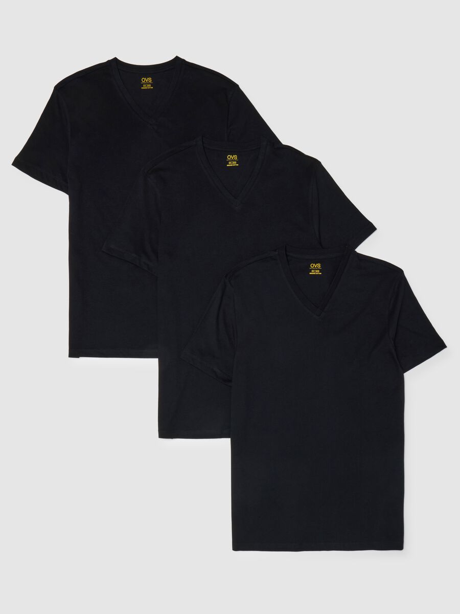 Tripack di t-shirt da uomo in puro cotone nere regular fit_4