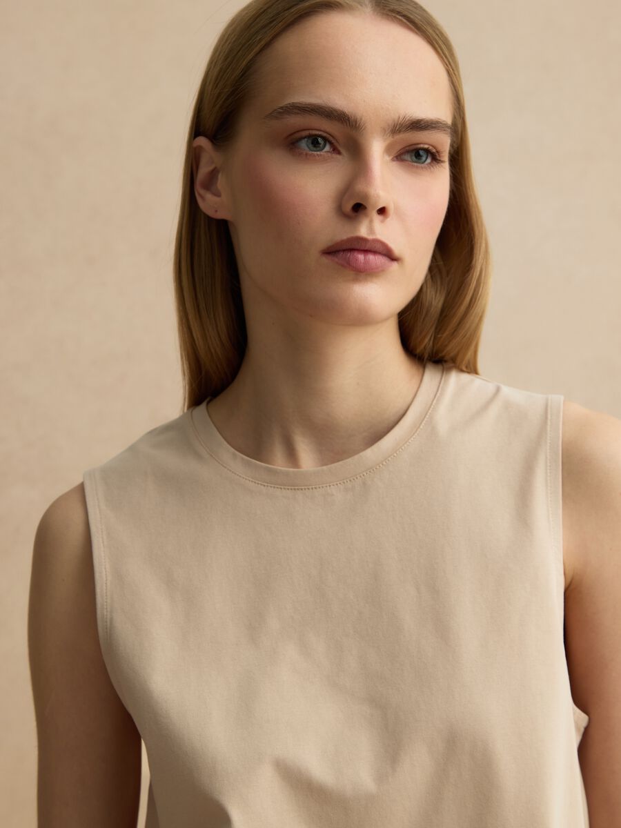 Beige cotton-blend tank top_0