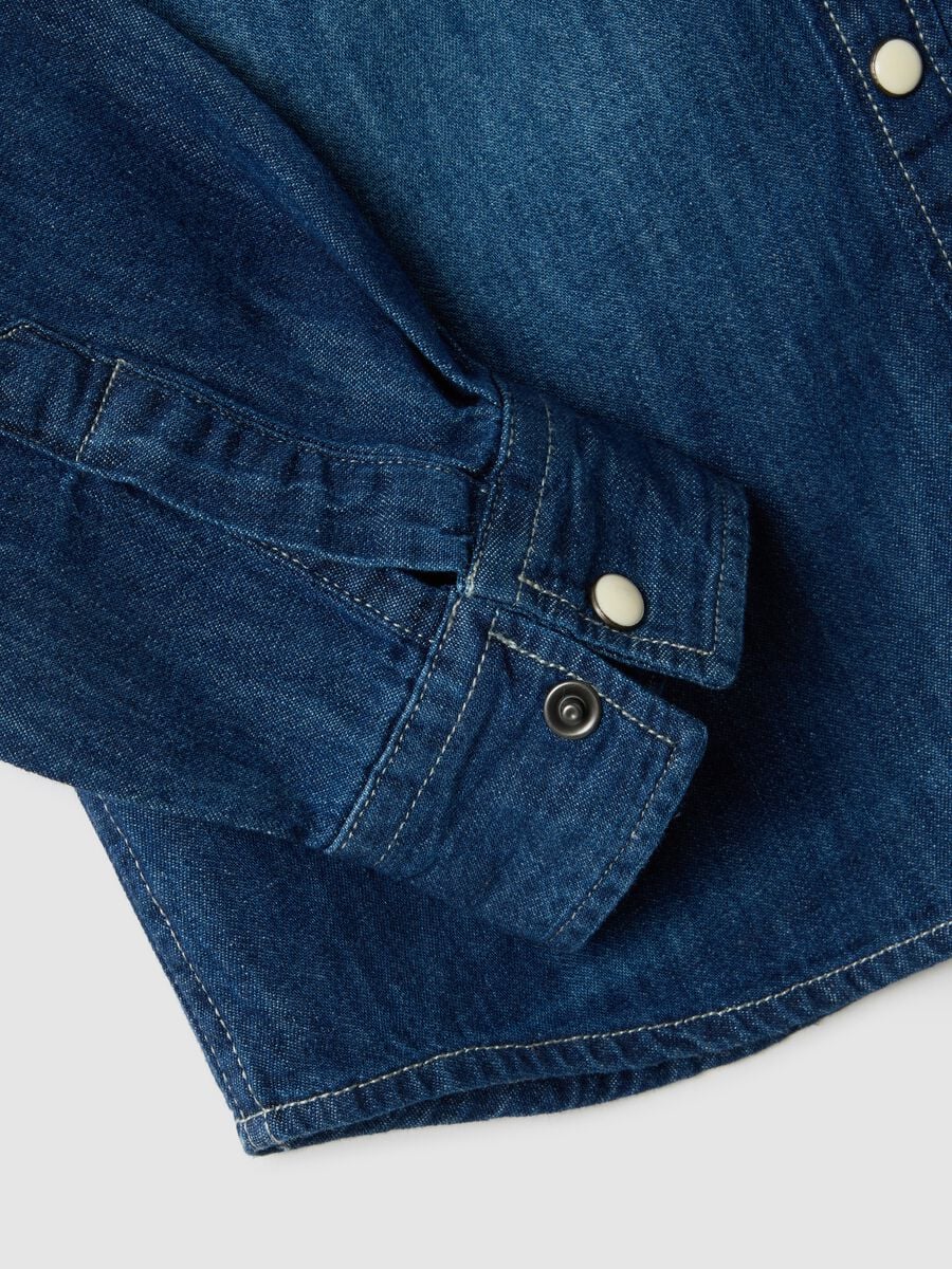 Camicia in puro cotone denim blu da bambino regular fit_3