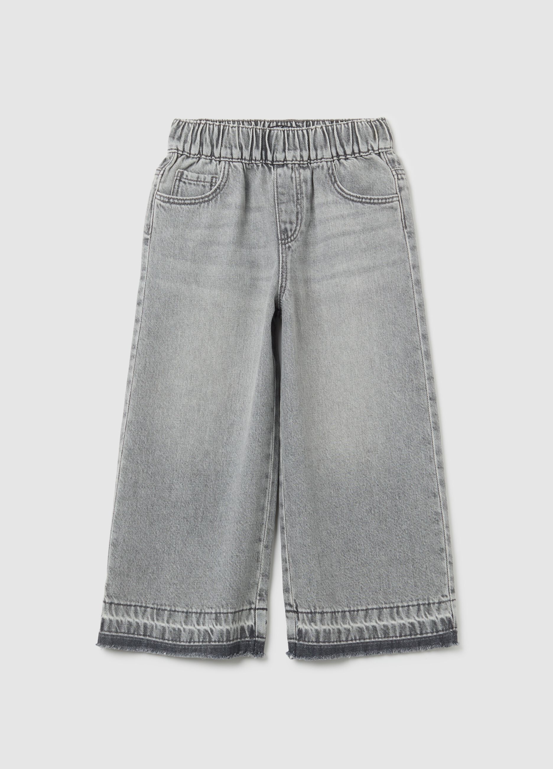 Jeans da bambina in puro cotone grigio wide leg