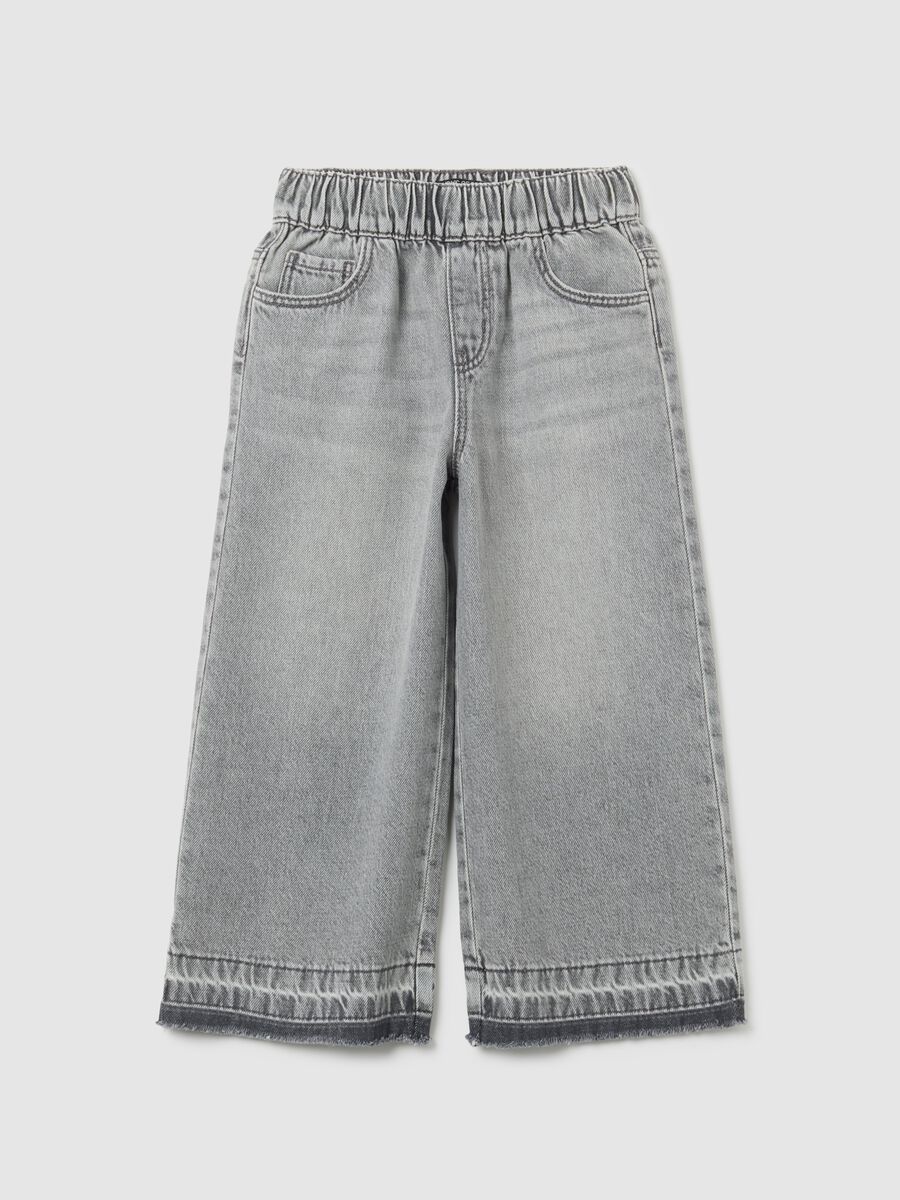 Jeans da bambina in puro cotone grigio wide leg_0