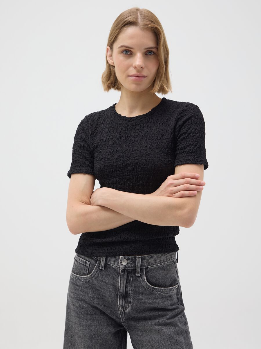 T-shirt in misto cotone nero regular fit_0