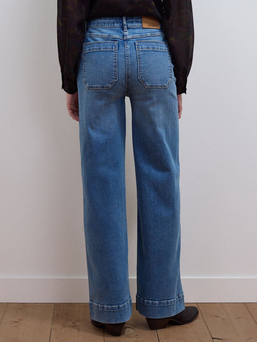 Jeans blu wide leg in cotone elasticizzato_2