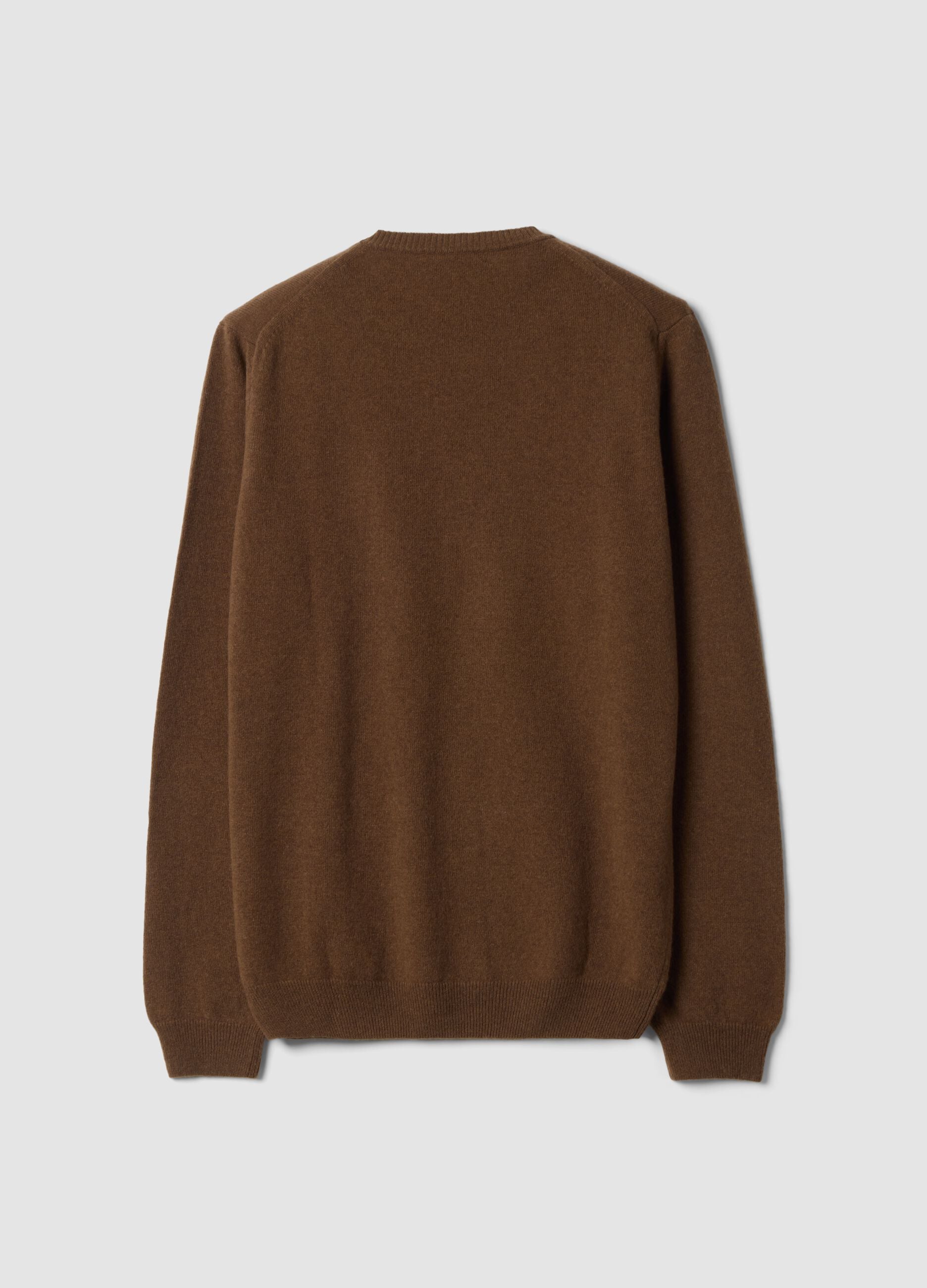 Brown pure wool crew-neck jumper, regular fit