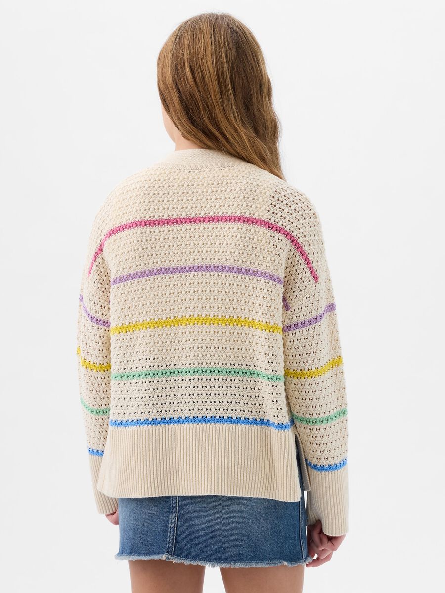 Cardigan with multicoloured striped pointelle stitch_1