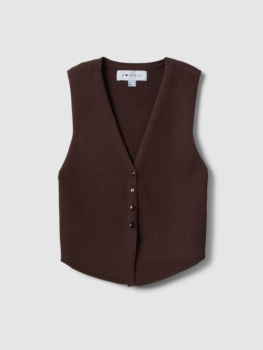 Gilet in misto viscosa marrone regular fit deep V_0