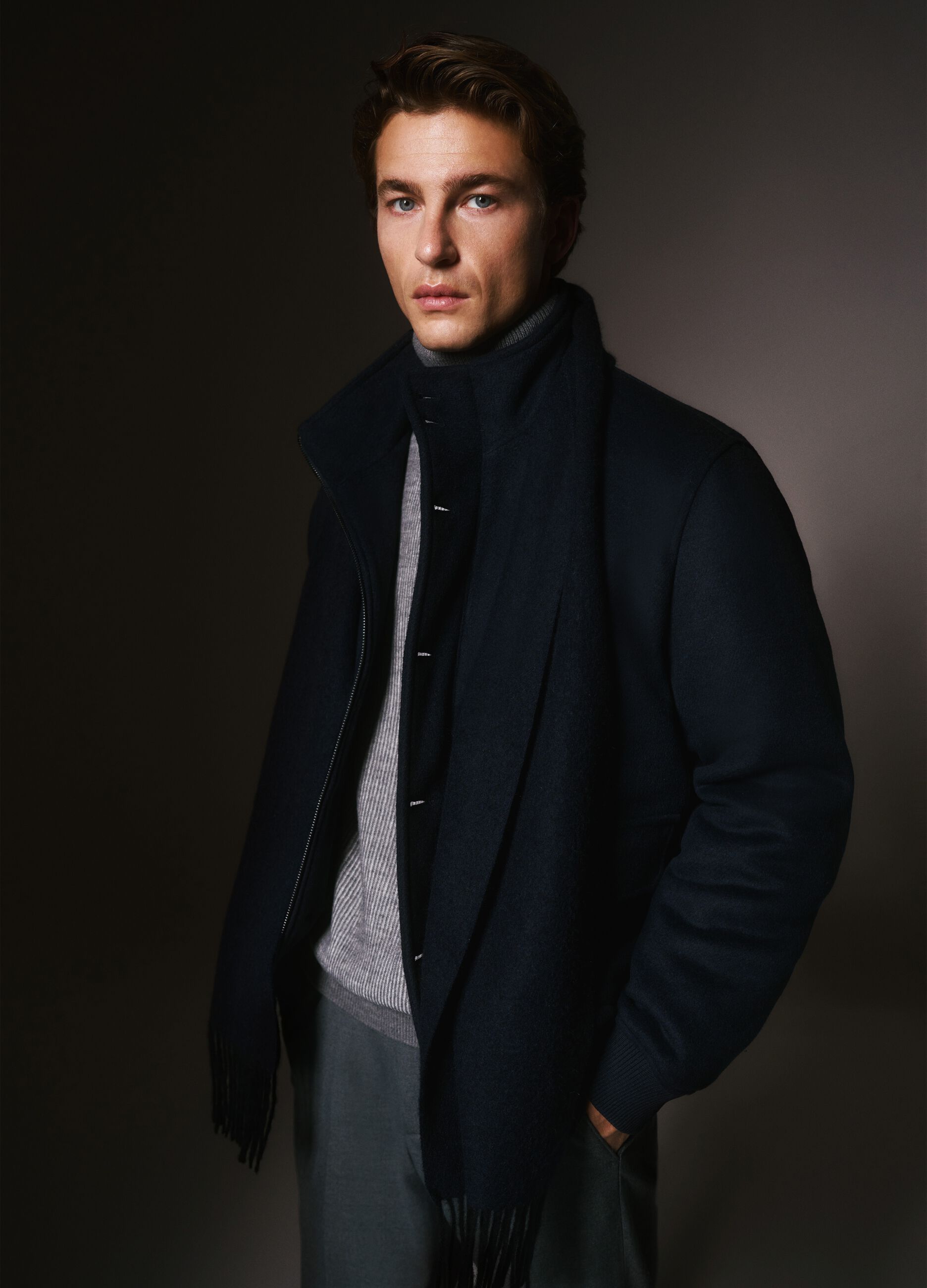 Blue padded jacket in regular fit with zip and buttons
