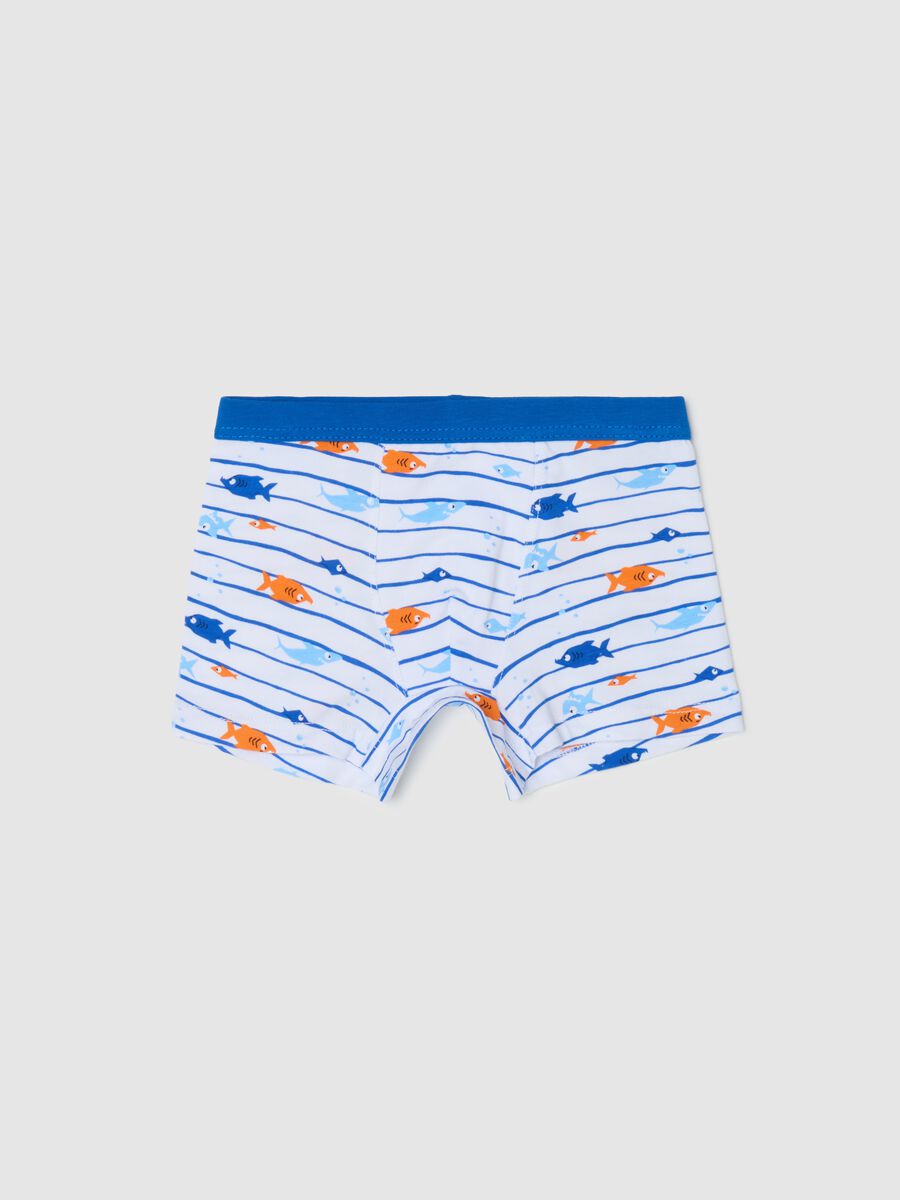 Boxer in cotone stretch a righe con stampa pesciolini _0