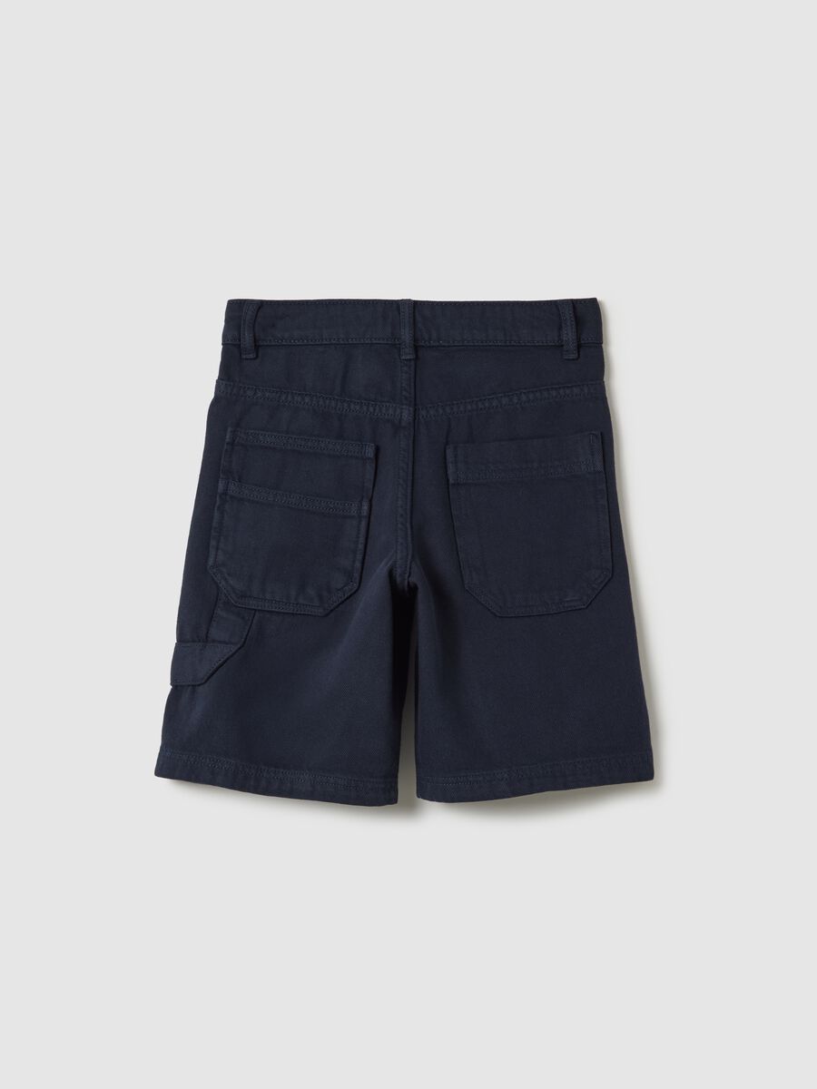 Blue Bermuda shorts in drill with five pockets_4