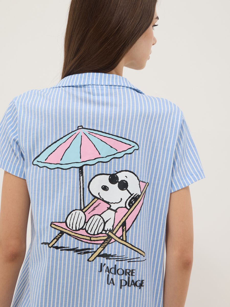 Blue striped pure cotton nightshirt with V-neck_3