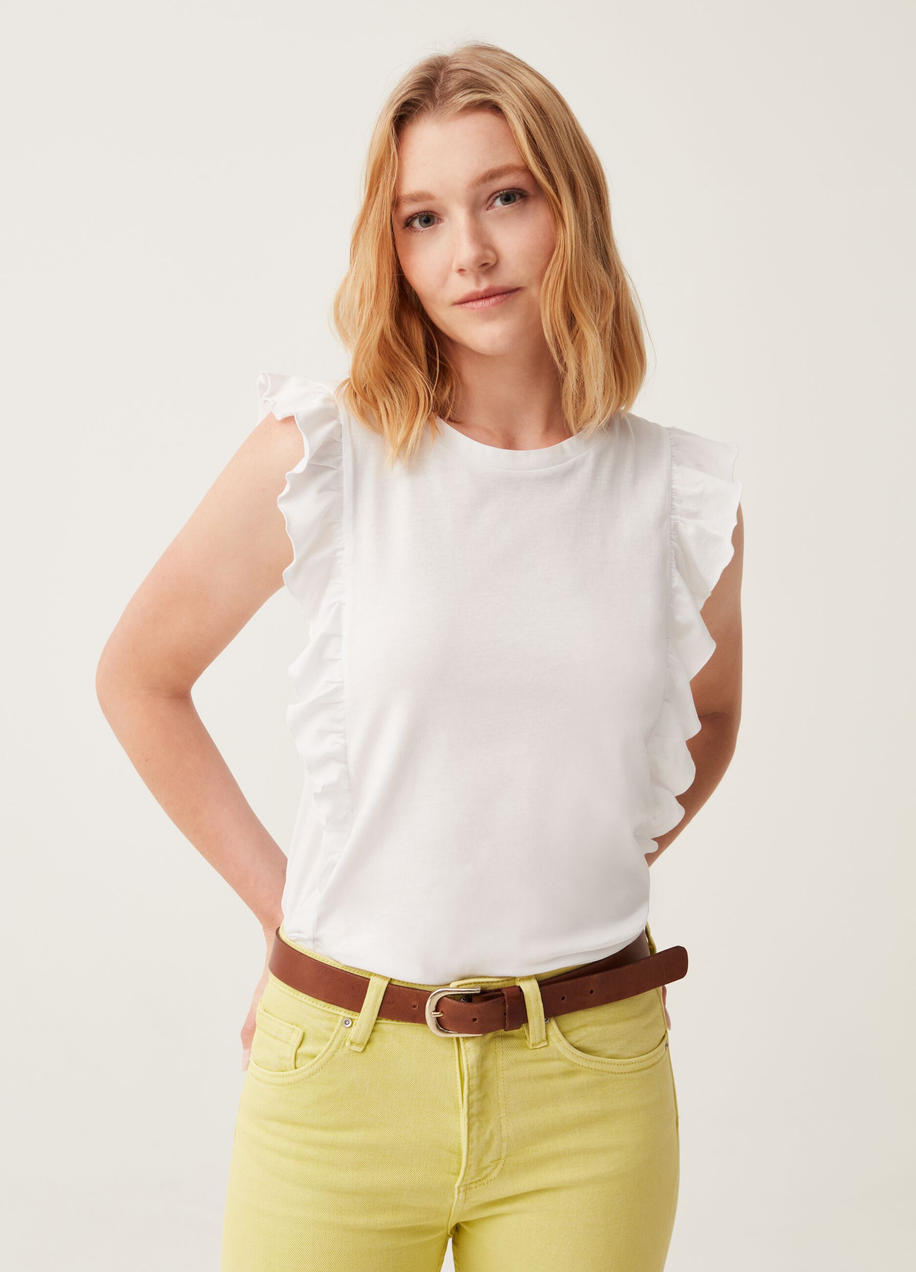 Cotton tank top with frills