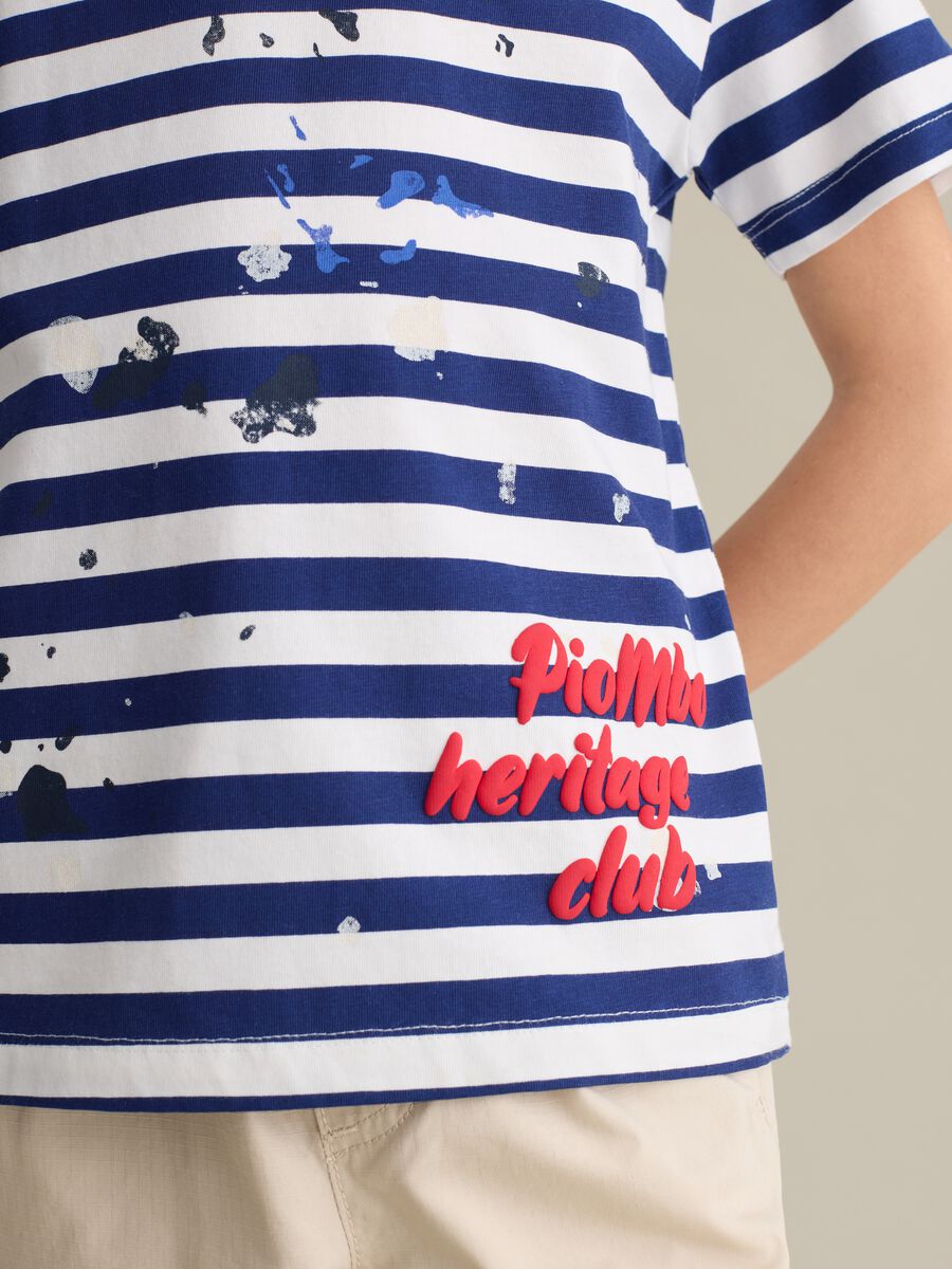 Striped cotton T-shirt with paint splatter print_1