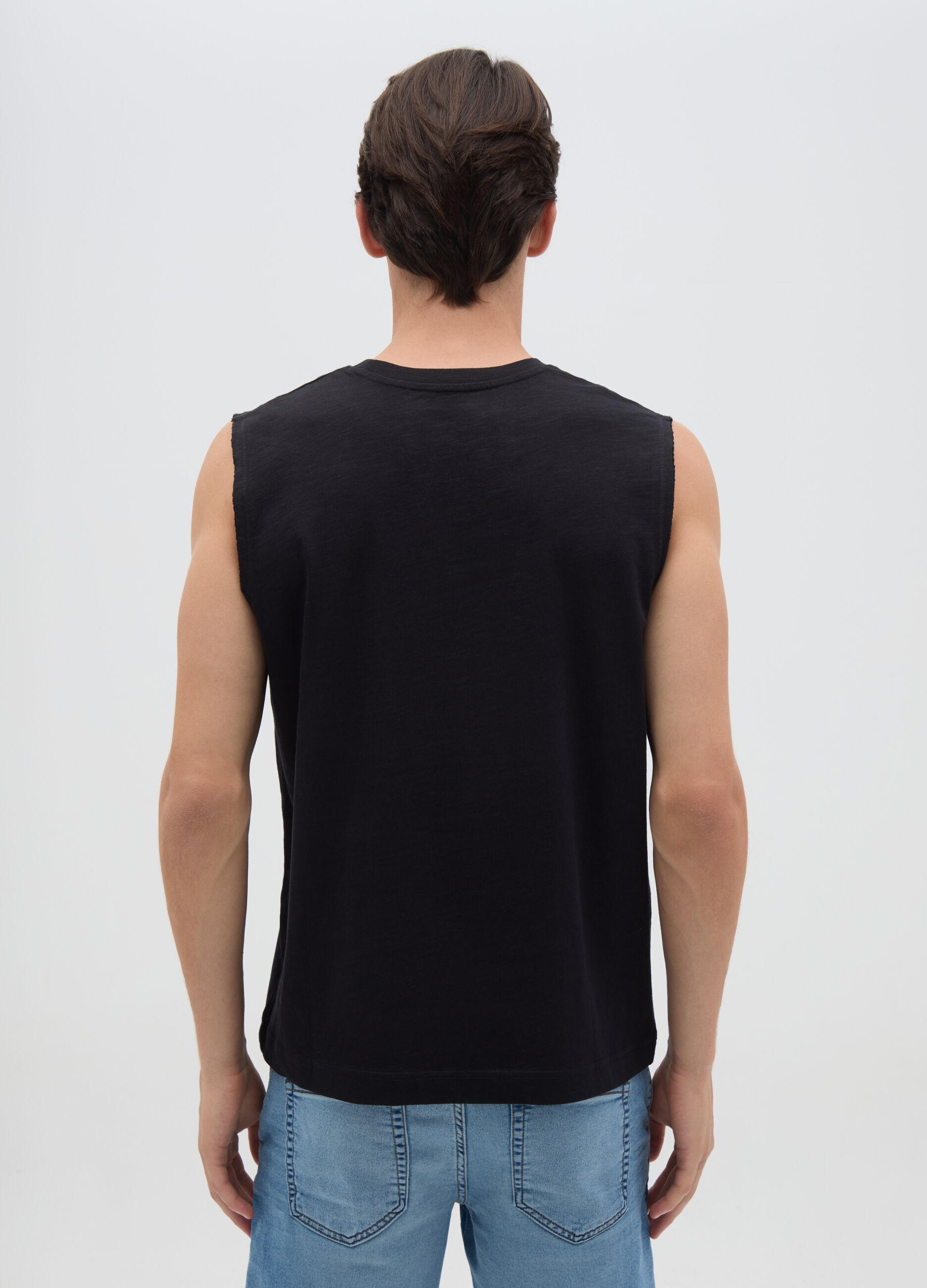 Men's black pure cotton vest regular fit