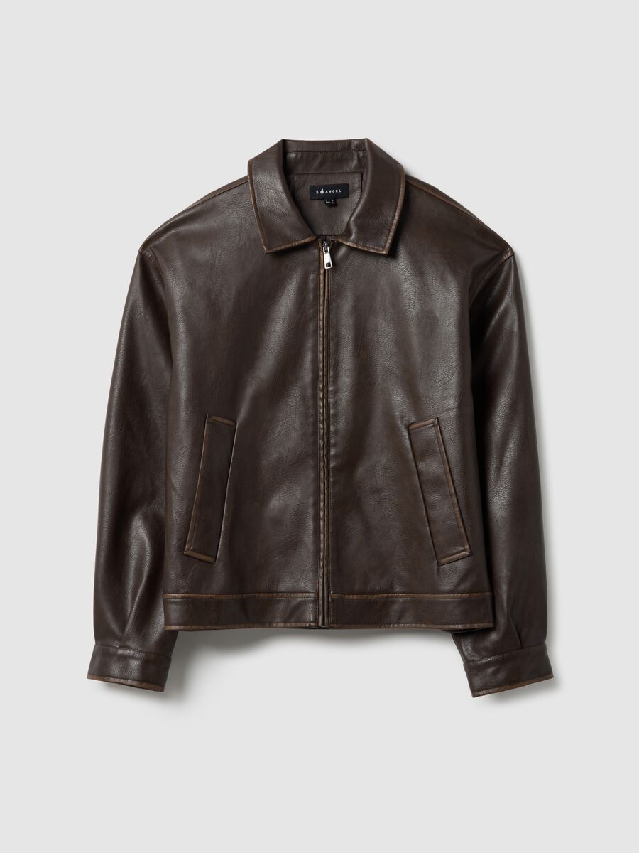 Brown padded oversized jacket with zip_0