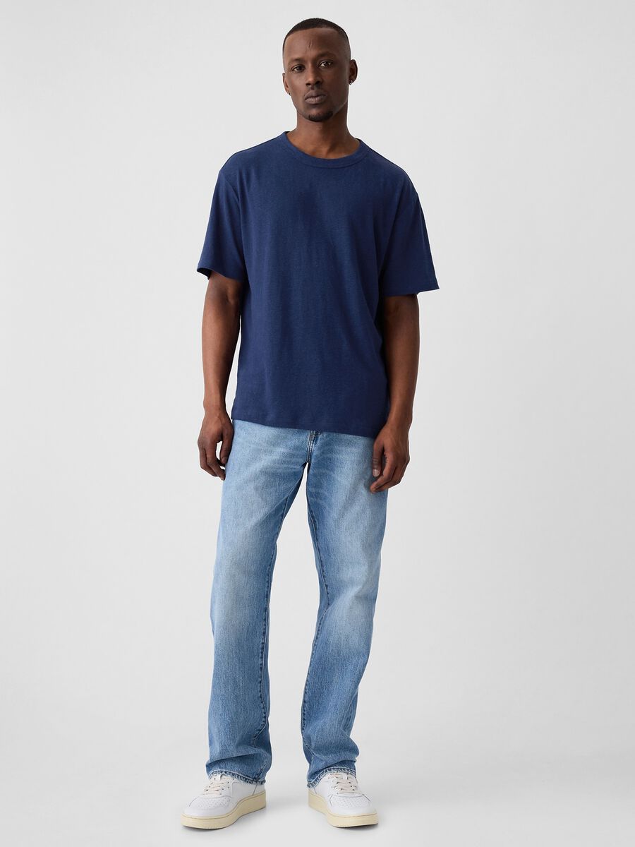 T-shirt girocollo in misto lino_0