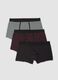 Tripack boxer nero, grigio melange e rosso bordeaux in cotone organico elasticizzato_0
