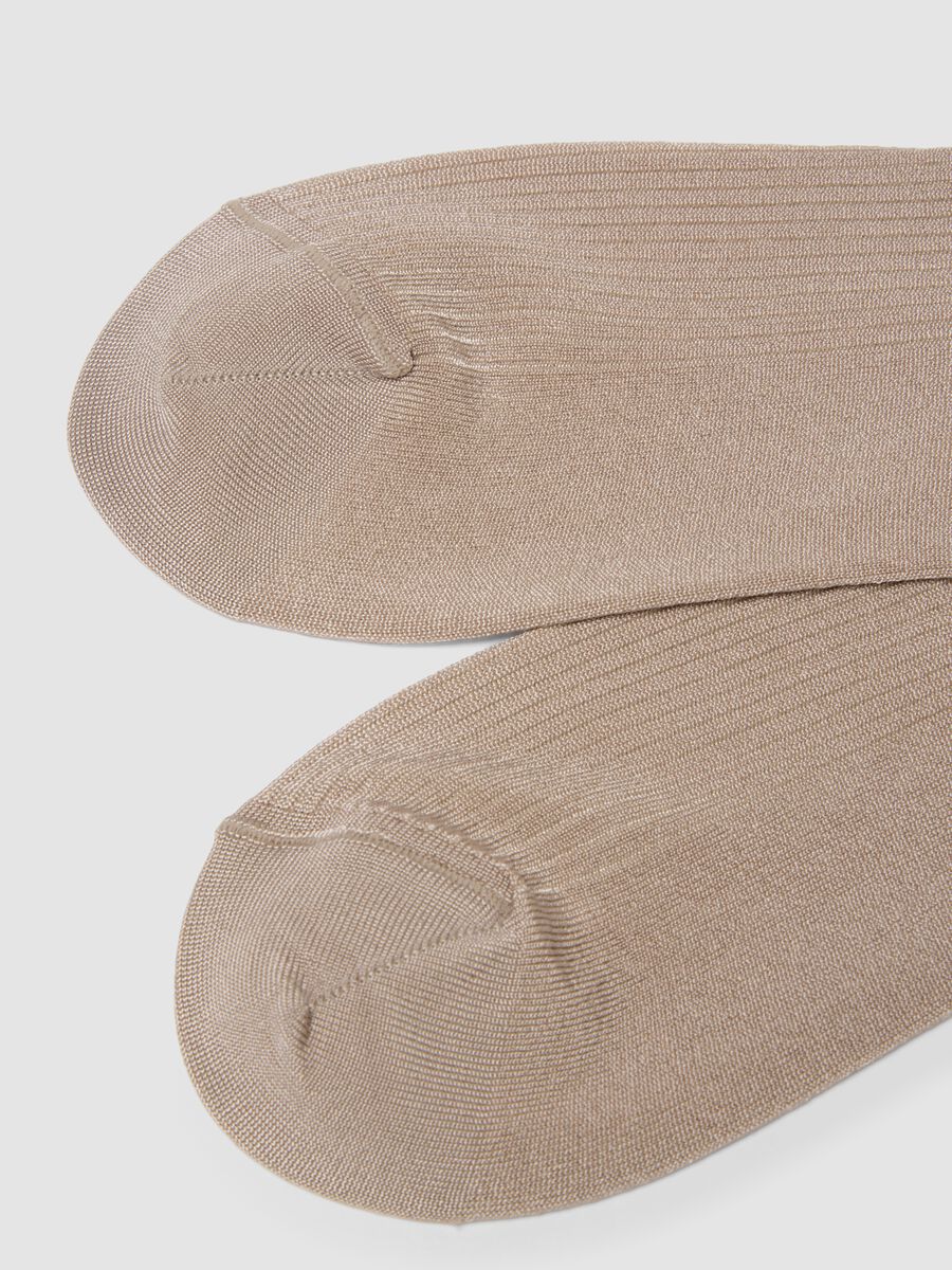 Beige ribbed stretch viscose socks_2