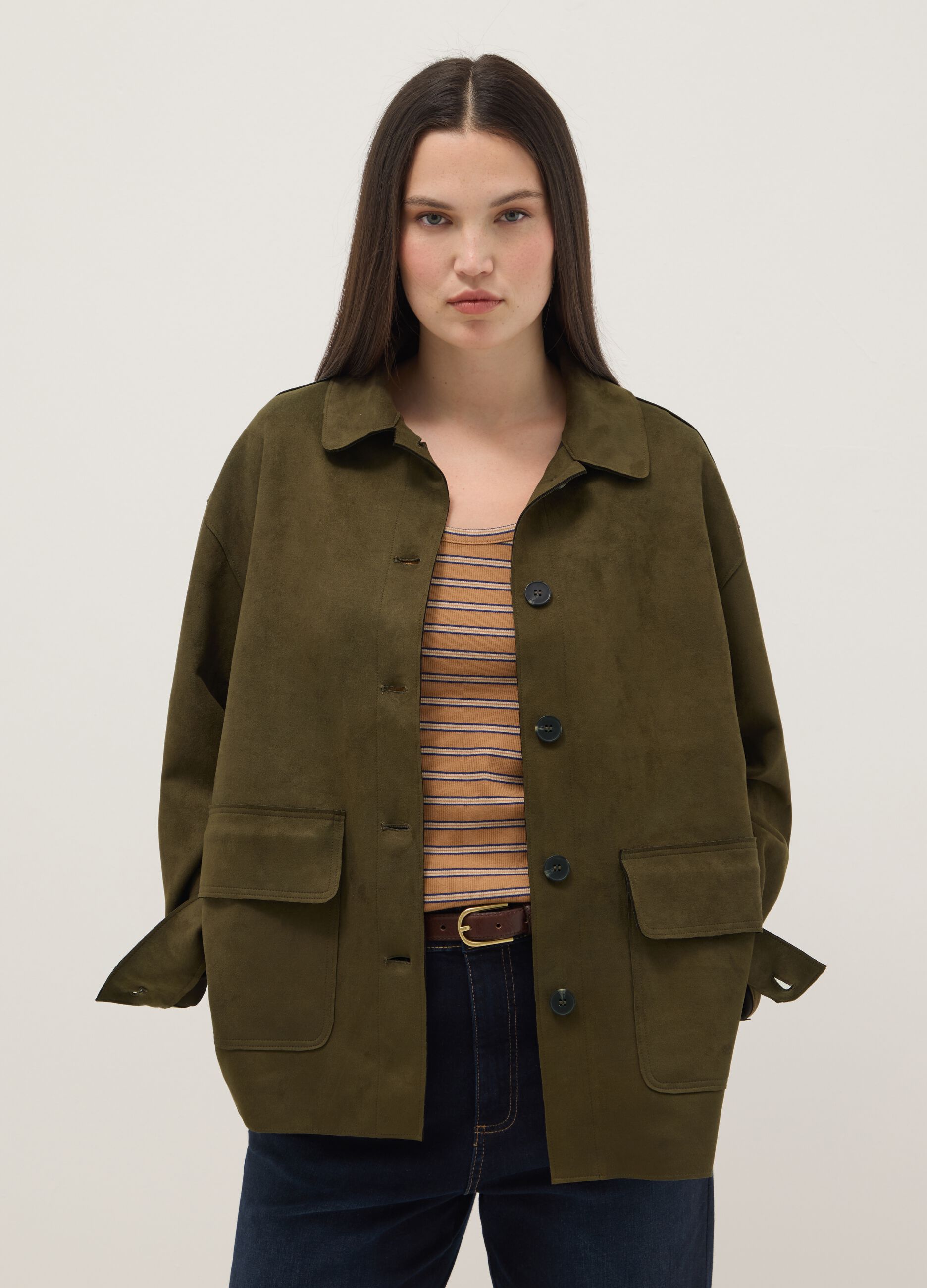 Green regular fit jacket with collar and buttons