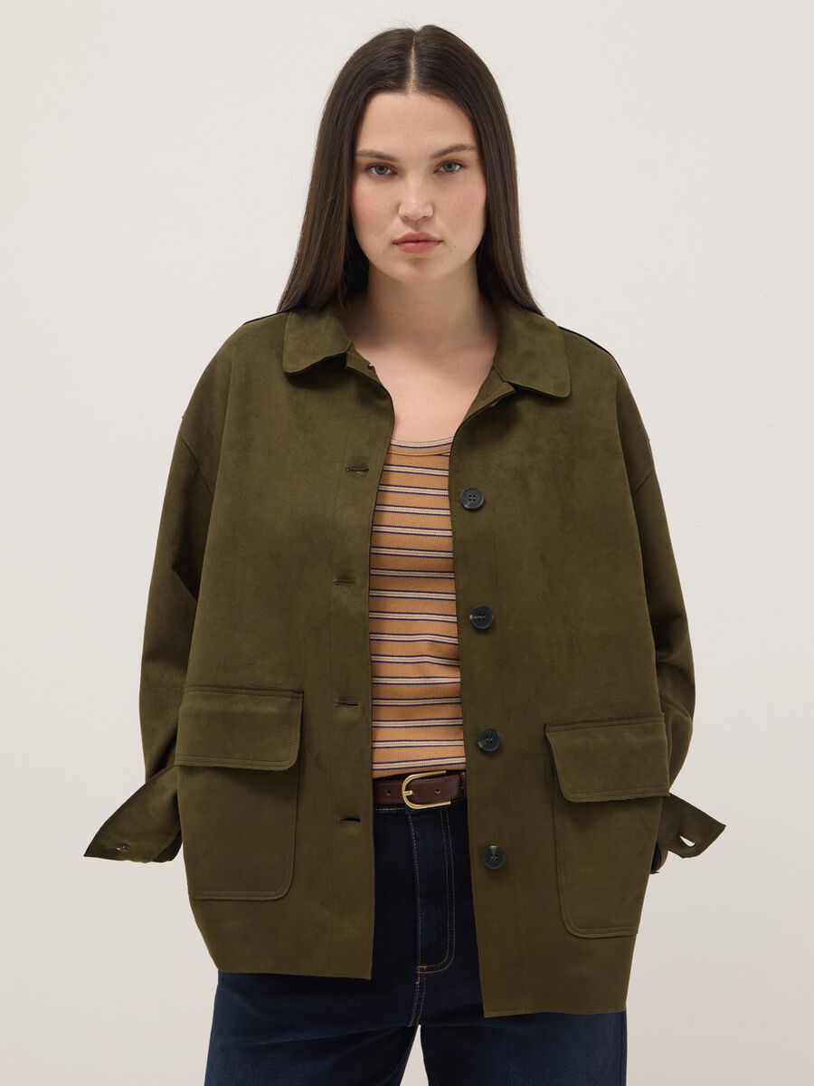 Green regular fit jacket with collar and buttons_0