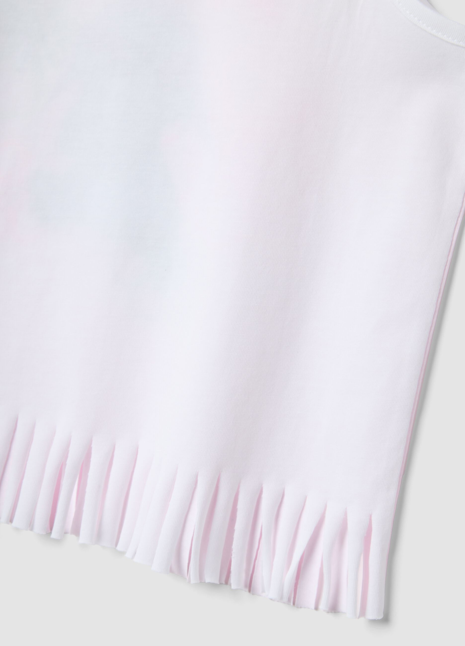 White and pink pure cotton girls&rsquo; vest top with fringes and Stitch