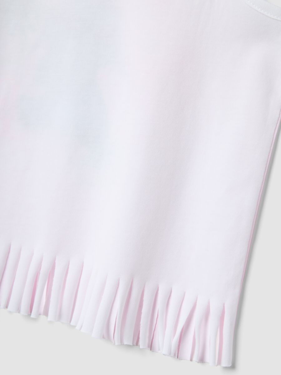 White and pink pure cotton girls&rsquo; vest top with fringes and Stitch_3
