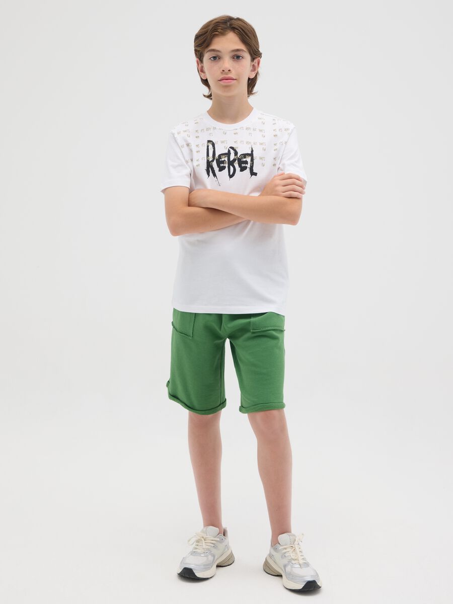 Children's green pure cotton shorts with pockets_1