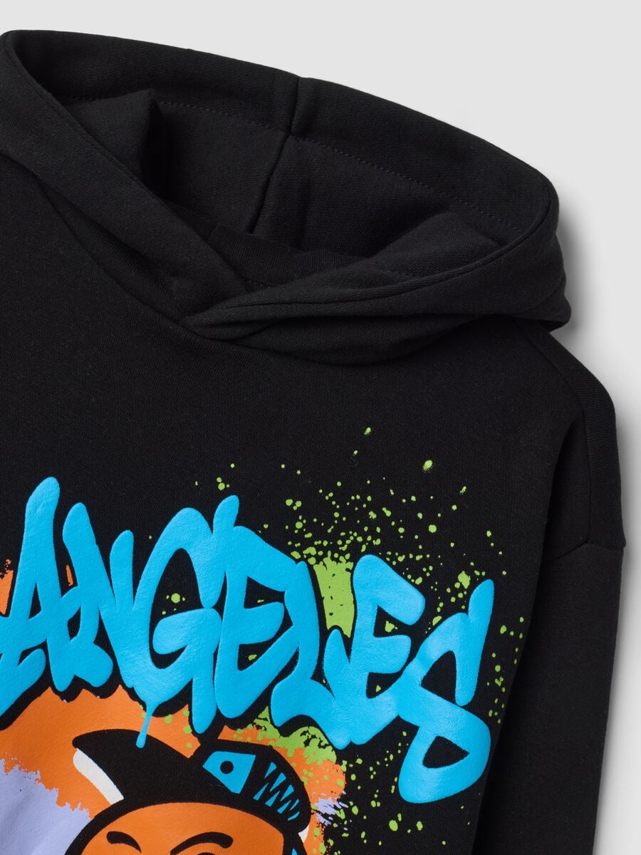 Black cotton-blend hoodie with Los Angeles graffiti print_2