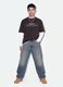 Brown cropped pure cotton T-shirt with front print, boxy fit_1