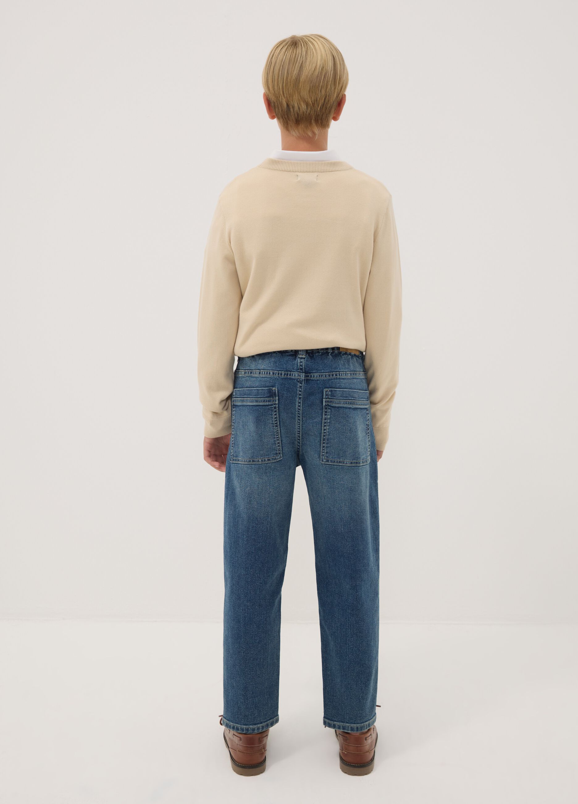 Blue stretch cotton jeans with elasticated waistband, comfort fit
