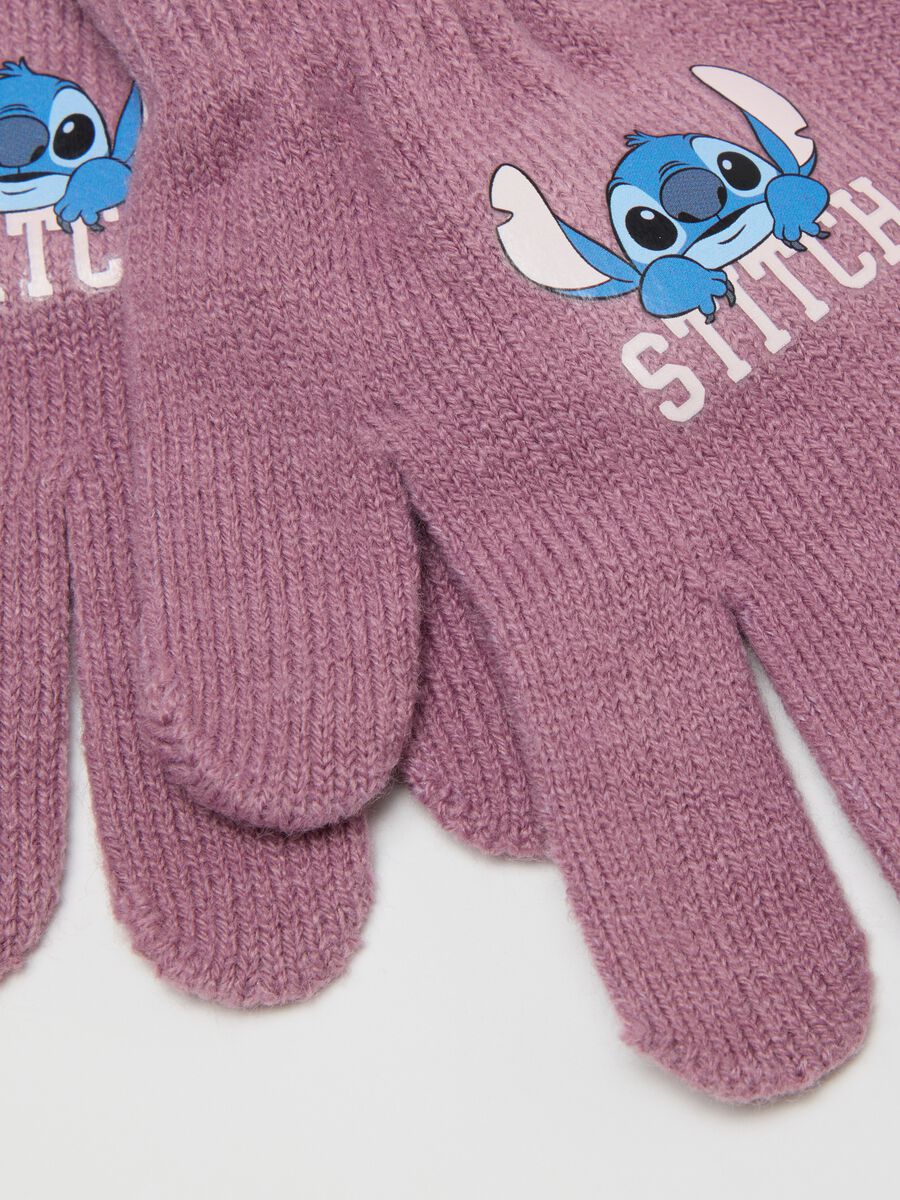 Girls' Purple Gloves with Stitch Print_1