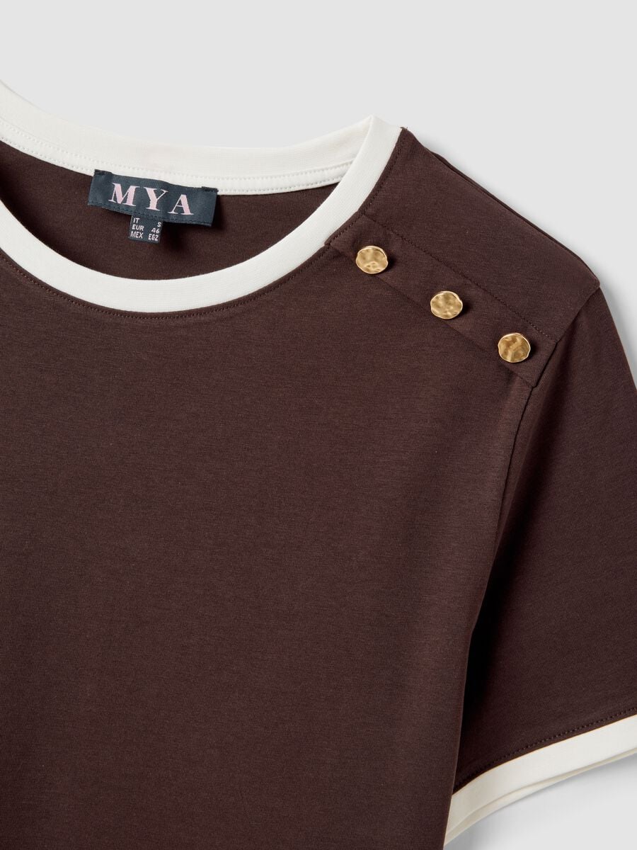 Brown pure cotton T-shirt with buttons, regular fit_6
