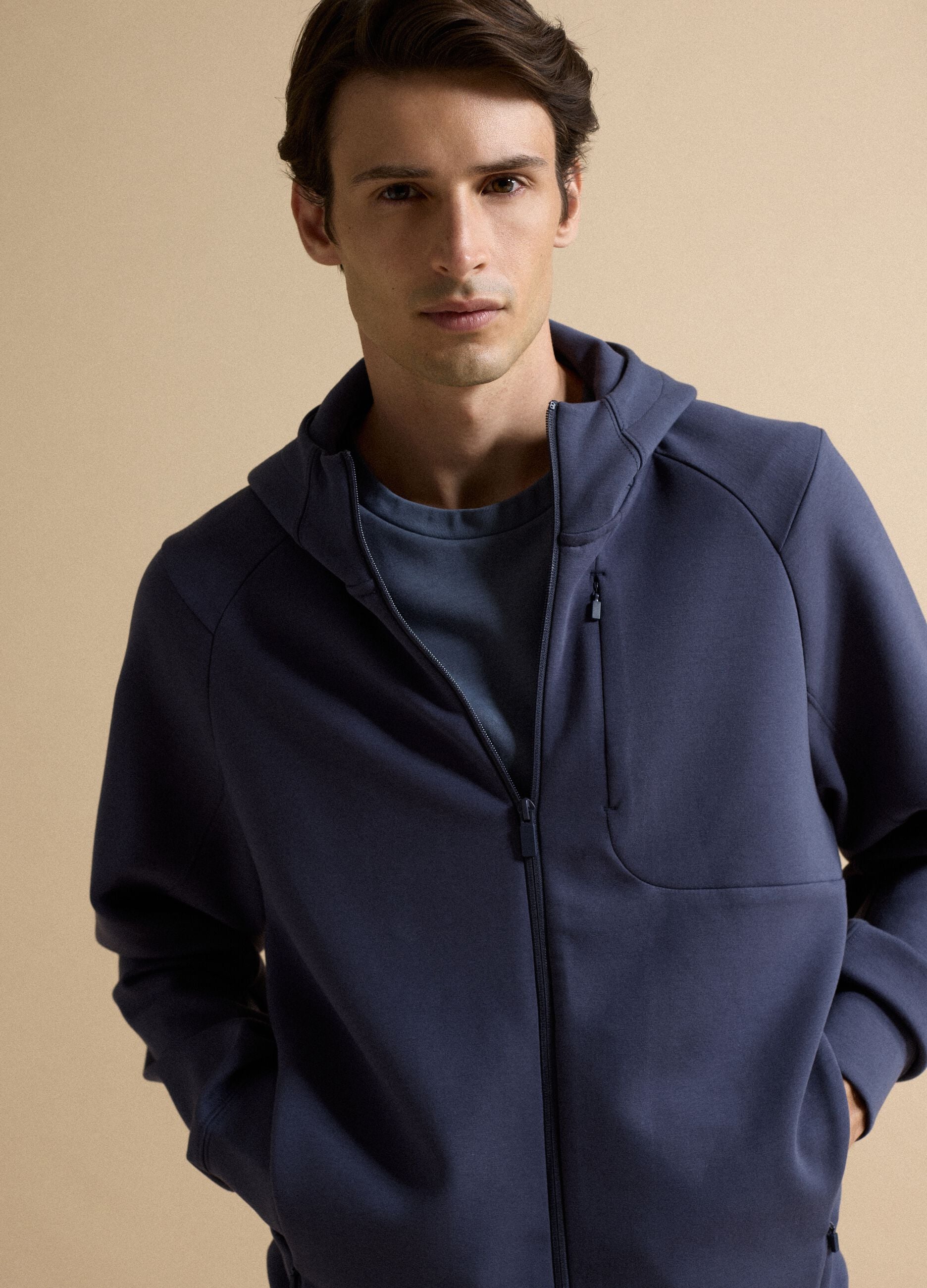 Full-zip blu traspirante in tessuto elasticizzato 2 Way Stretch