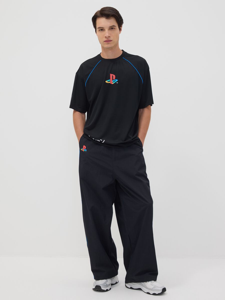 Black PlayStation fitness trousers with contrast piping_0