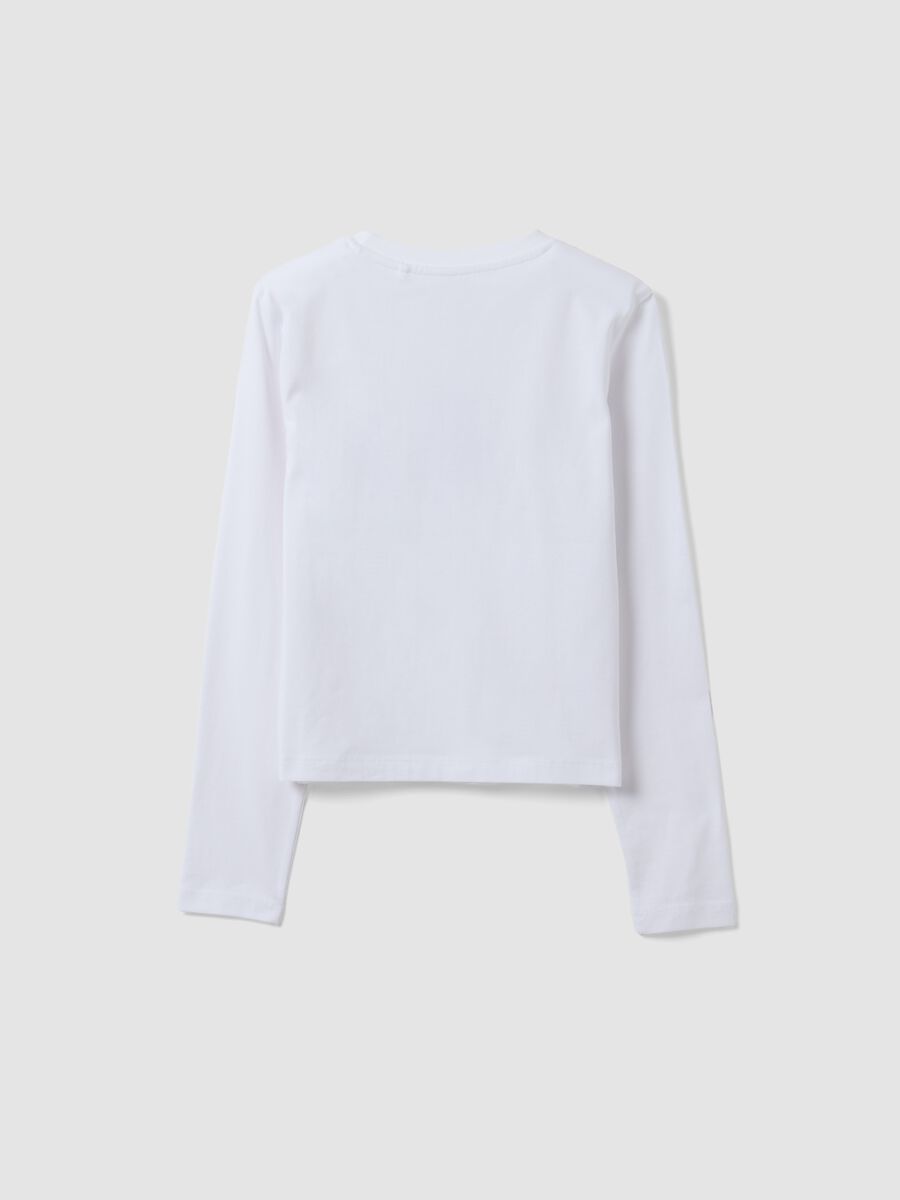 T-shirt bianca in puro cotone con girocollo e stampa orsetto per ragazza_5