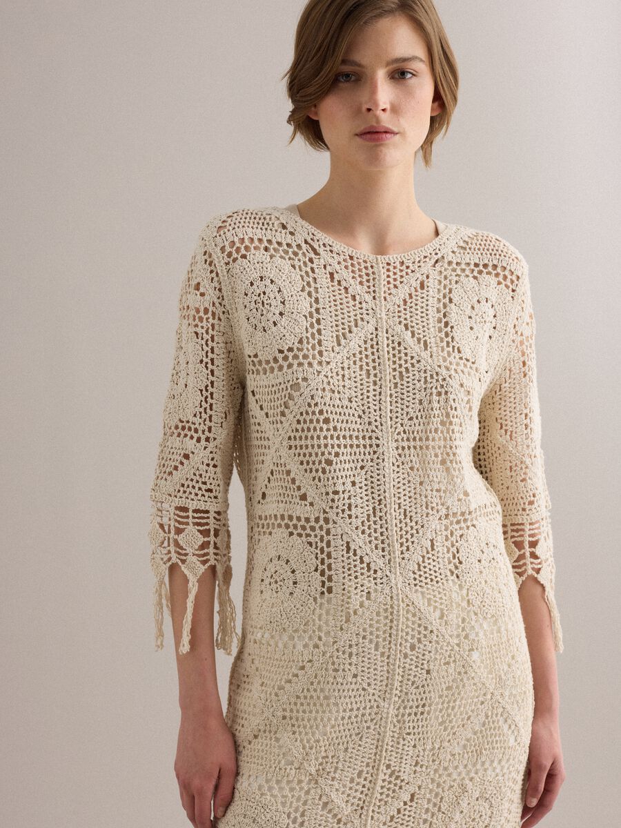 Beige crochet dress in cotton-viscose blend, regular fit_3