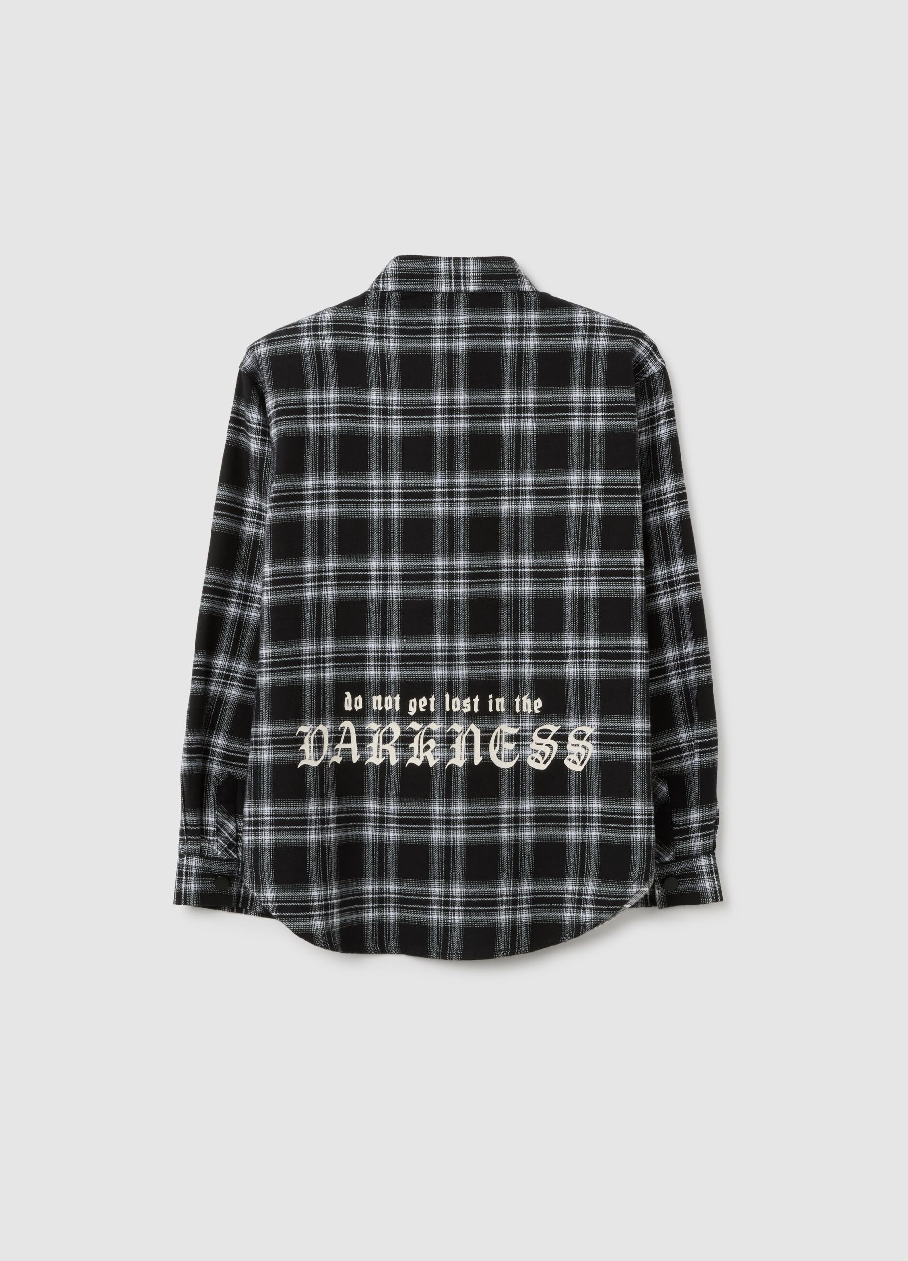 Camicia da ragazzo in puro cotone nera a quadri over fit