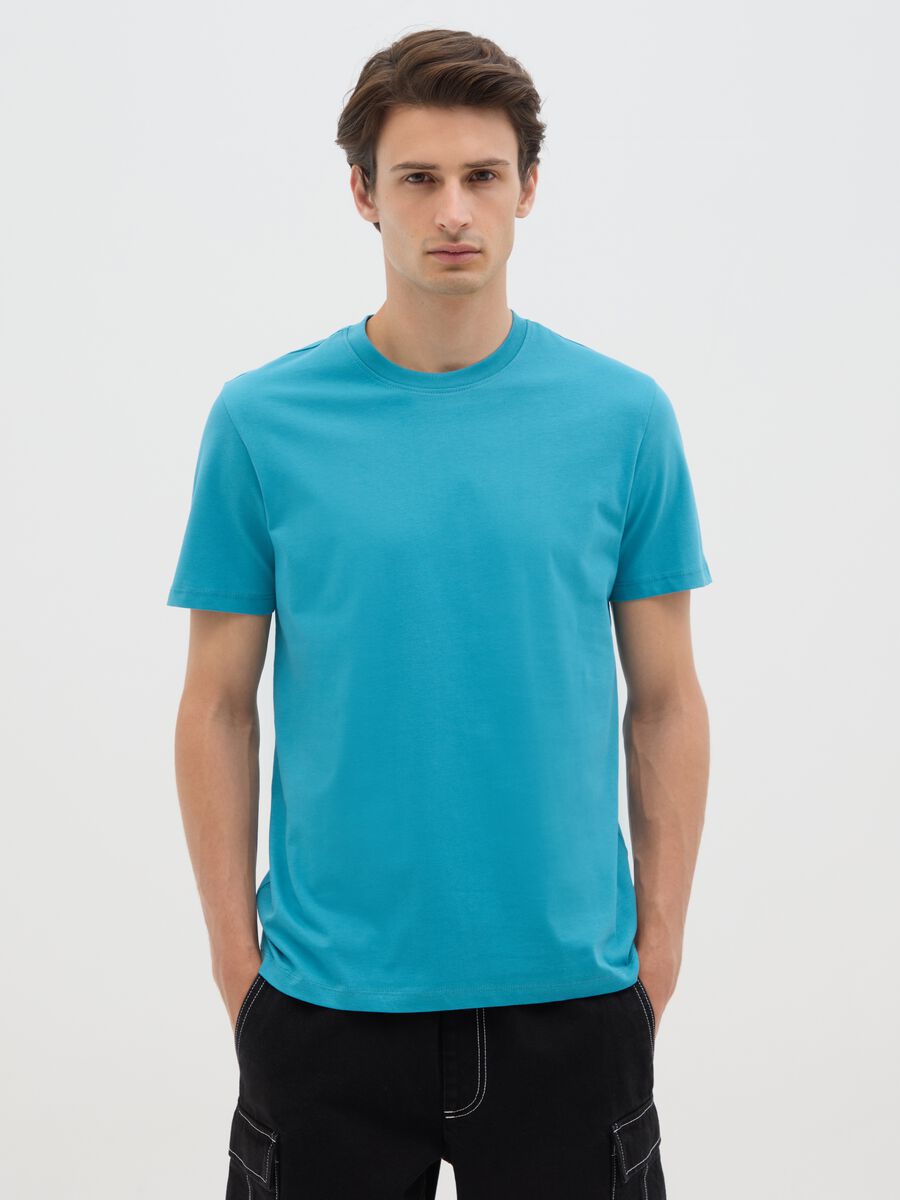 Men's Sky Blue Pure Cotton T-shirt in Regular Fit_0